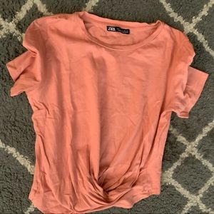 salmon pink tied zara croptop
